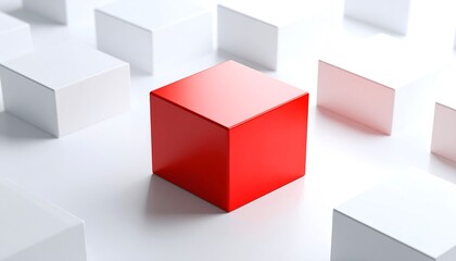 Red cube amidst white cubes