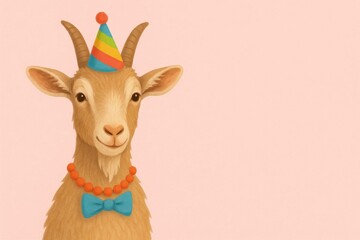 Naklejka premium A Festive Goat with a Colorful Crown and Bow Tie