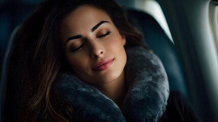 Naklejka premium Peaceful passenger resting on an airplane journey