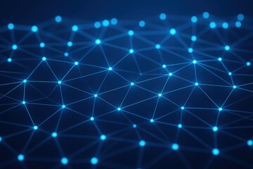 Obraz premium A digital network of interconnected nodes in a vibrant blue hue, symbolizing the complexities and connections within modern technology