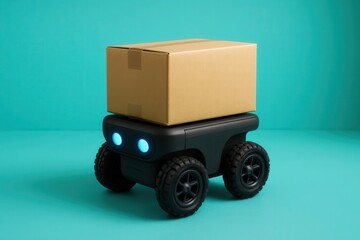 A Sleek Black Vehicle with a Cardboard Box on Wheels