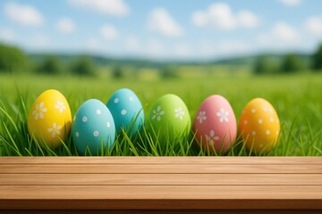 A Colorful Easter Egg Procession on a Sunny Day in the Meadow