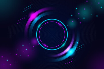 Abstract Dark Background with Purple Neon Glowing Rings - Cyberpunk Design