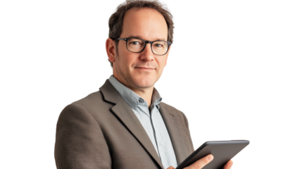 - Well-groomed man with glasses in a blazer,isolated on transparent background