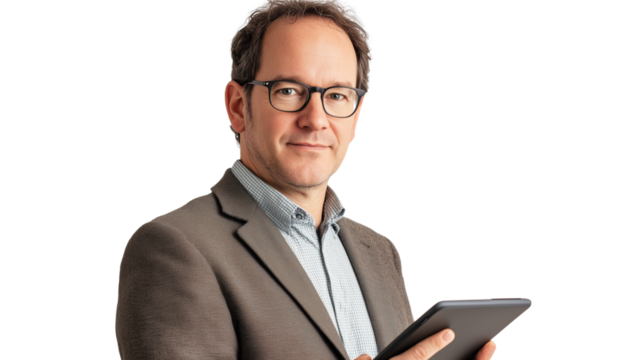  - Well-groomed man with glasses in a blazer,isolated on transparent background
