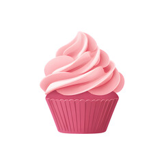 A single pink frosted cupcake with swirled icing sits isolated on a stark black background a sweet treat ready for enjoyment
