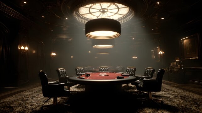 Luxurious Poker Game in Dark Room, Dramatic Lighting