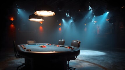 Underground Poker Game, Dramatic Lighting, Club Setting