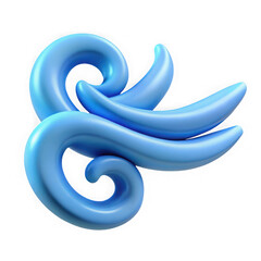 Fototapeta premium Abstract swirling blue organic shapes with smooth curves and glossy texture isolated on transparent background