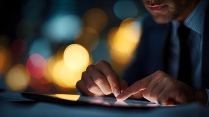 Investment banker reviewing digital portfolio on tablet