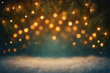 A serene winter wonderland, where snowflakes gently fall and twinkling lights create a magical ambiance