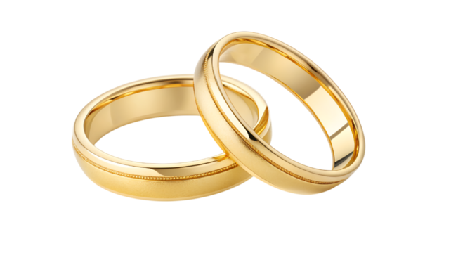 unique and elegant gold wedding rings isolated on transparent background