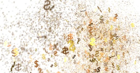 Abstract image of many dollar signs flying in the air. Perfect for finance, money, or wealth concepts.