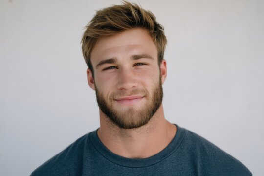 Portrait of a confident young man radiating charm and charisma against a minimalist backdrop reflecting modern masculinity and self-assuredness captured with clarity