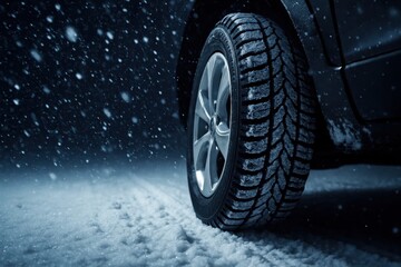 A solitary winter tire stands out against a snowy backdrop, hinting at the quiet resilience of vehicles in harsh weather conditions