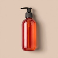 A reddish-orange liquid dispenser bottle