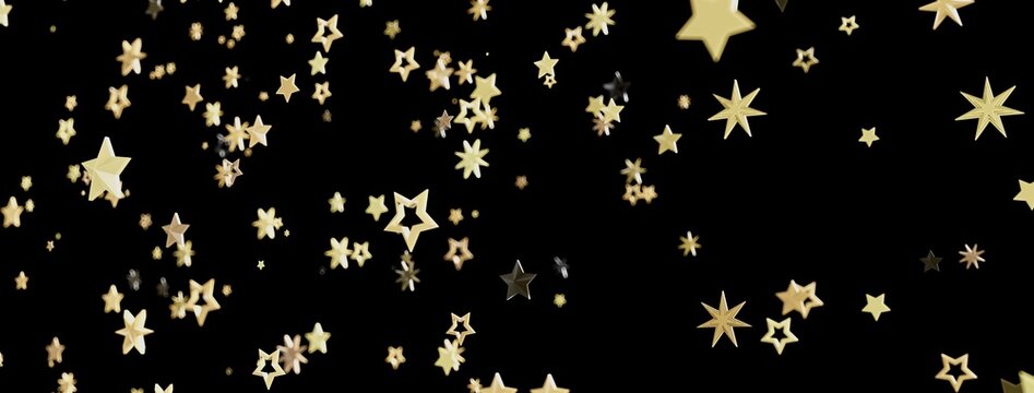 Abstract background with glittering golden stars falling on a black background. Perfect for holidays, celebrations, and magical themes. - Powered by Adobe