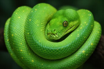 Fototapeta premium A Green Snake Coiled in Serenity