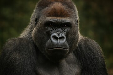 Obraz premium A majestic gaze of a gorilla against a verdant backdrop