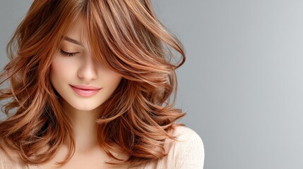 Obraz premium Stylish short hairstyle in soft pink tones displayed on a neutral backdrop capturing modern hair fashion trends in hairstyling