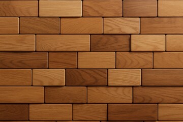 Fototapeta premium A close-up view of a wooden brick wall, showcasing the natural grain and warm tones of the material