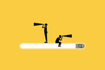 Businessman holding a telescope looking for new job. concept of success, Searching business goals, Finding ambition and motivation
