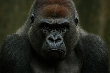 Fototapeta premium A gorilla's stern expression captures the raw power of nature