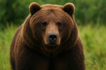 A majestic brown bear stands tall in its natural habitat, embodying the raw power of nature