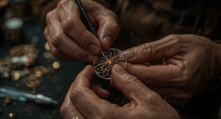 Master Jeweler's Hands Working on Exquisite Gold Filigree Piece
