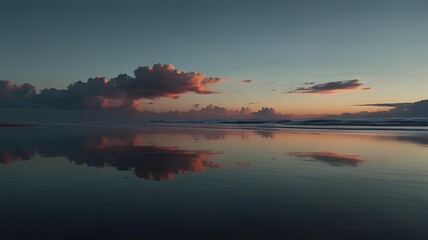 Fototapeta premium Serene Beach Reflection at Dusk with Pink Clouds 