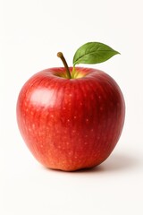 Fresh red apples with leaves isolated on white background, showcasing their ripe and juicy nature, perfect for a healthy and delicious snack