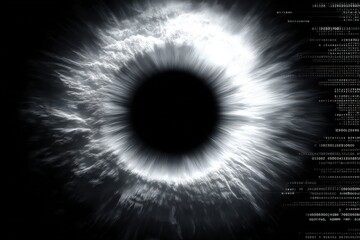 Enigmatic visual representation of a cosmic eye encapsulating the essence of data patterns swirling into the void showcasing digital integration and analytical exploration