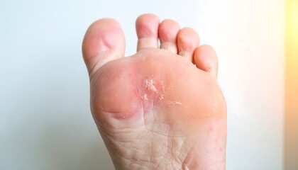 Fototapeta premium Close-up of a sole with a lesion exhibiting redness and scaling