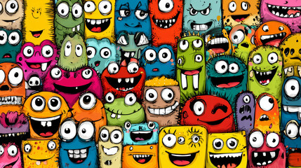 Obraz premium Set of 100 emoticon smile icons. Cartoon emoji set. Vector emoticon set