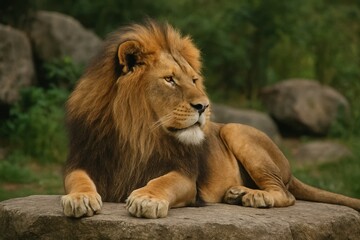 Fototapeta premium A Lion in Thoughtful Solitude