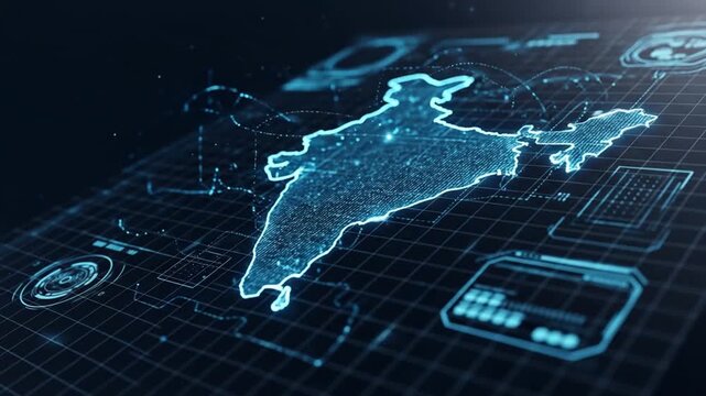 High-Tech Digital Map of India Displaying Data and UI - Powered by Adobe
