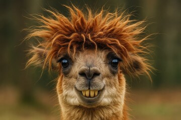 Obraz premium A llama with its hair in a whimsical state