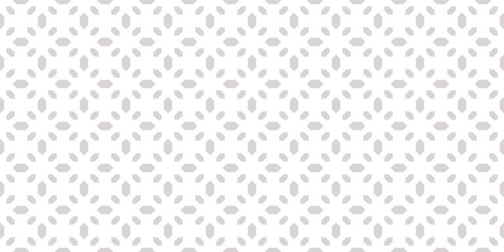 Subtle minimal background. Vector geometric seamless pattern with small diamond shapes, gems, flowers. Simple white and gray abstract repeated texture. Elegant minimalist design for textile, print