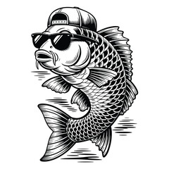 Illustration of cool koi fish wearing sunglasses and hat
