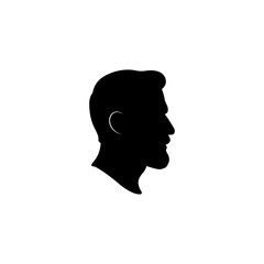 Black silhouette of a male head with a slick hairstyle and short, neat beard. Modern vector design for male grooming themes, barbershop icons, or branding.