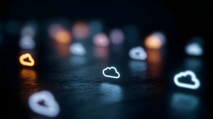 Holographic icons representing cloud SaaS subscription services