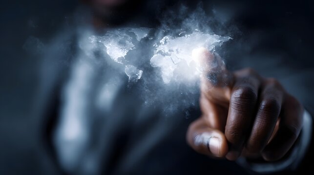 Logistics manager controlling global cloud delivery map via hologram - Powered by Adobe