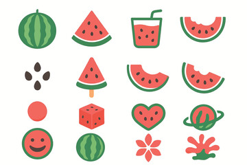 Watermelon Icon Collection Fruit Juice Summer Fun Design