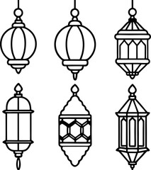  Islamic Lantern Line Art Vector Collection