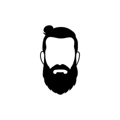 Vector illustration of a front-facing male silhouette with a long beard and tied-up hair in a man bun. No facial features shown. Suitable for logo design and minimalist projects.