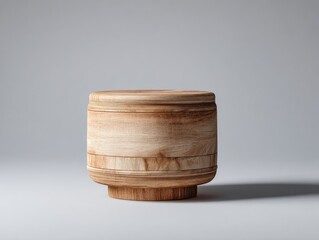 A light brown wooden cylindrical pedestal