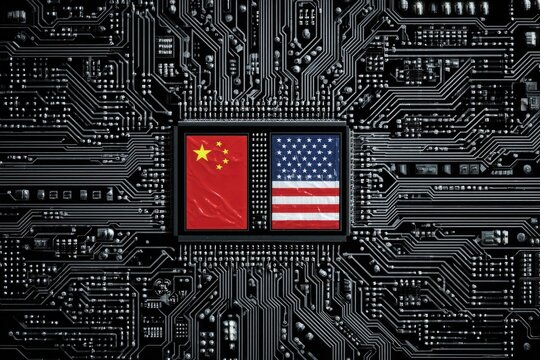 Circuit board with superimposed Chinese and American flags