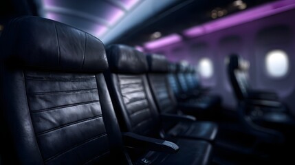 Obraz premium Sleek and sophisticated airplane cabin interior with plush seats and mood lighting
