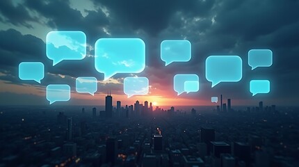 digital-speech-bubbles-floating-city-skyline-dusk-representing-modern-online-communication-futuristic-media-network
