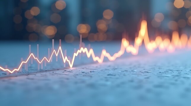 Financial market chart with crisis concept in abstract bokeh background